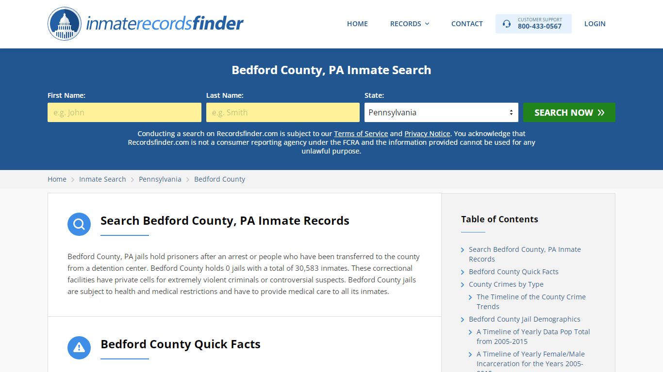Bedford County, PA Inmate Lookup & Jail Records Online