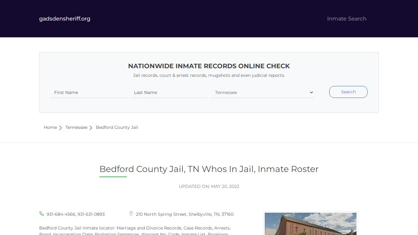 Bedford County Jail, TN Inmate Roster, Whos In Jail
